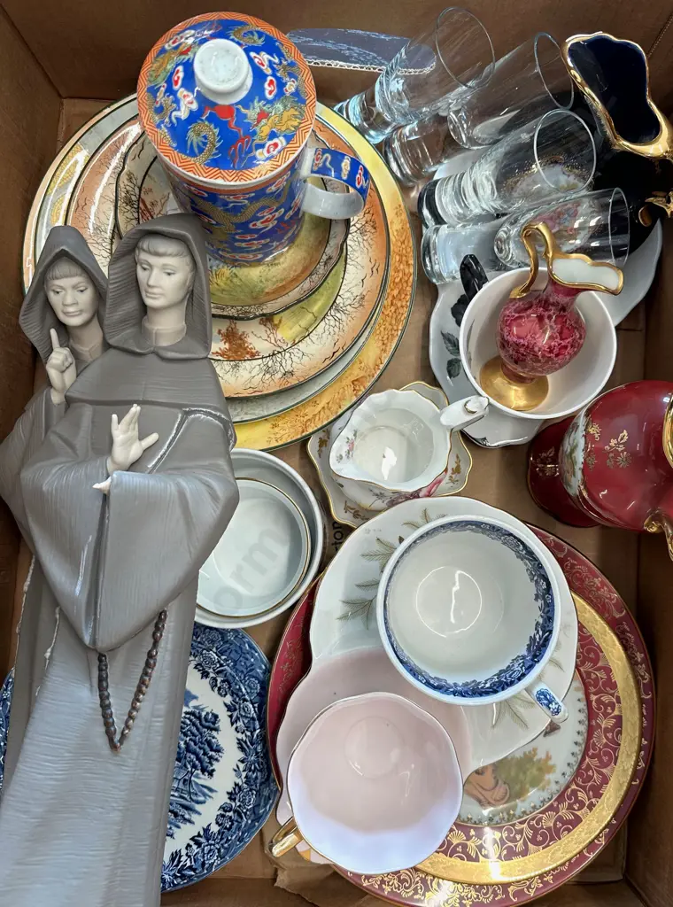 Royal Doulton Plates, Lladro Monks, Limoges Vases and Plates, Shot Glasses and Cups and Saucers (some AF) Image 1++