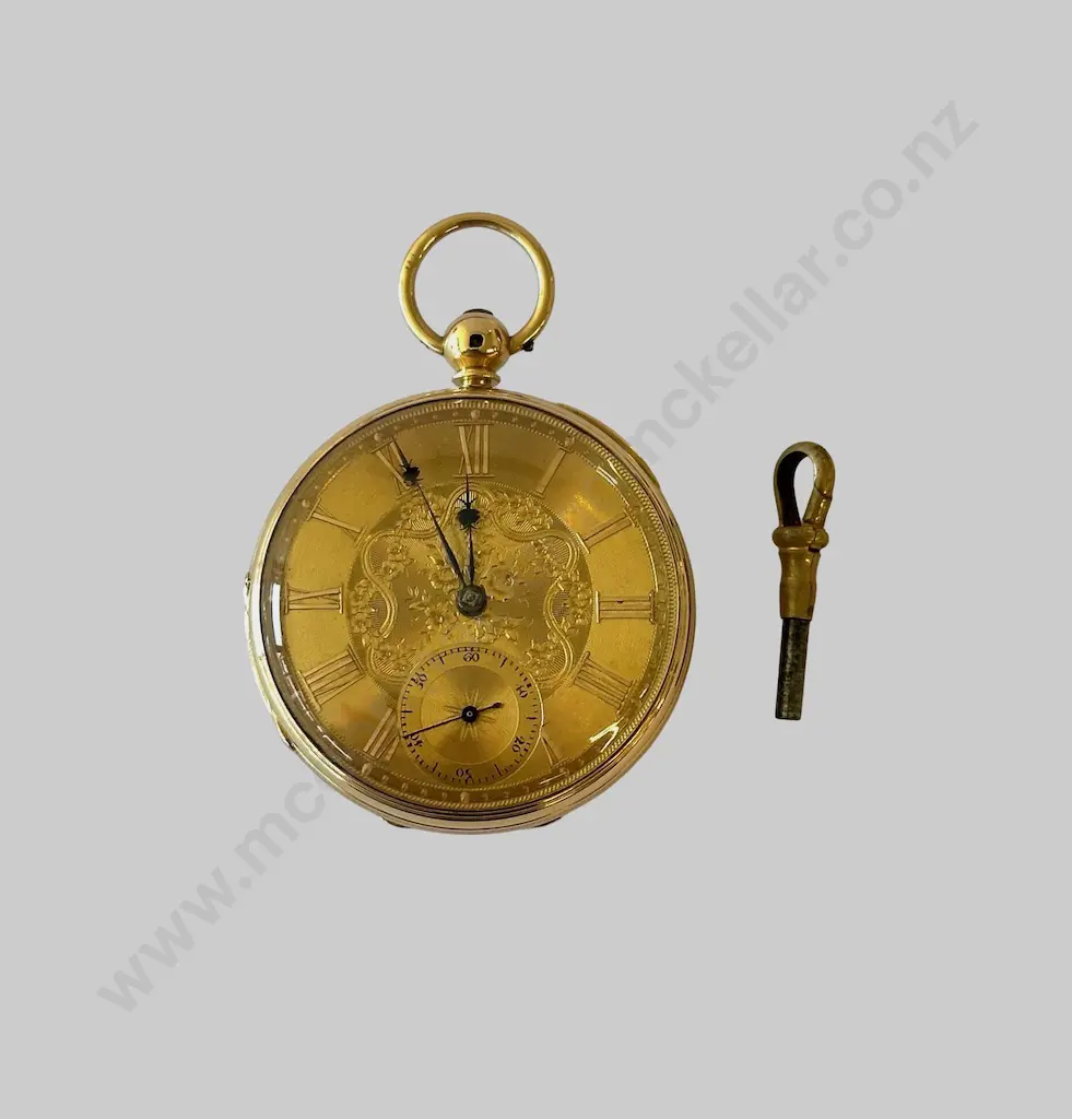 18ct Gold Pocket Watch with ornate face and Key, TW114.7gms (watch only) Image 1++