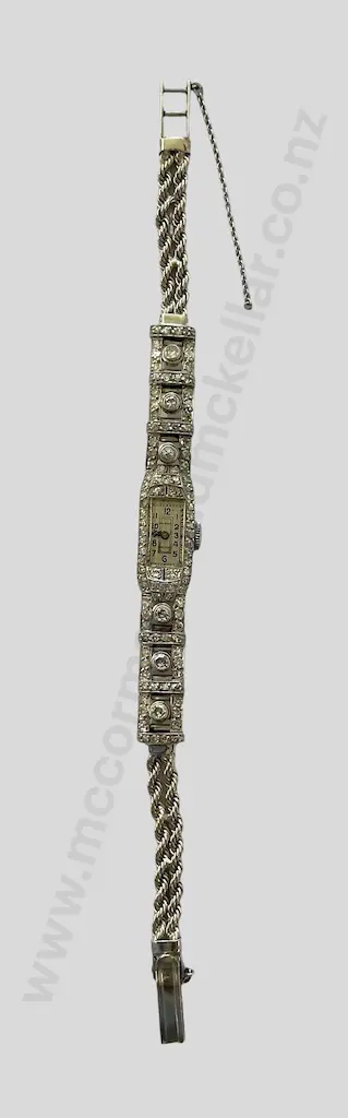 Art Deco Platinum & Diamond set Ladies Cocktail Wristwatch, TW26.52gms, Valuation $5,000.00 Image 1++