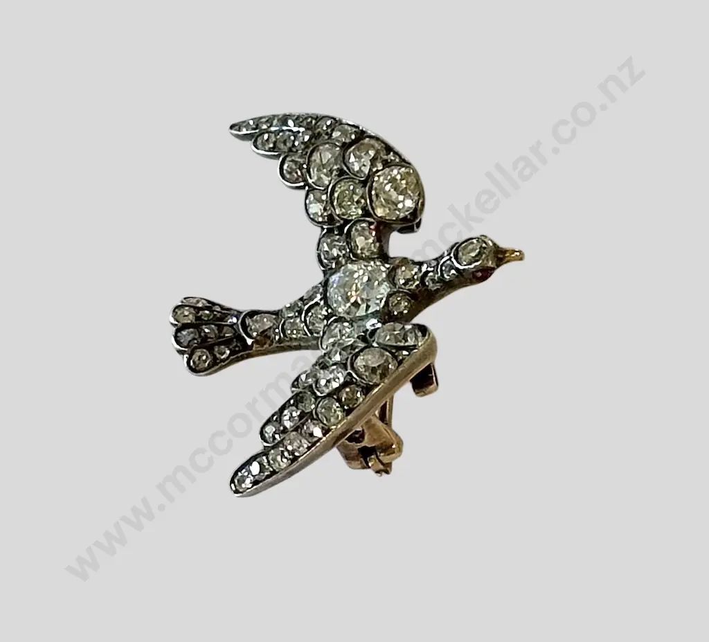14ct Yellow Gold and Silver Diamond Dove Style Brooch, centre diamond 1.18ct, Valuation $12,850.00 Image 1++