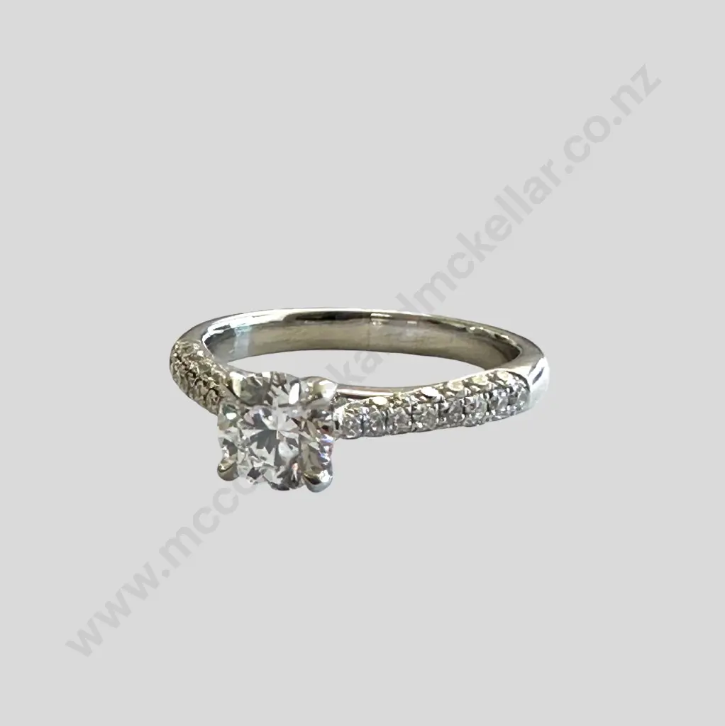 Platinum Diamond Ring, Centre Diamond .72ct, F Colour, TDW1.12ct, Ring Size L, Valuation $9,500 Image 1++