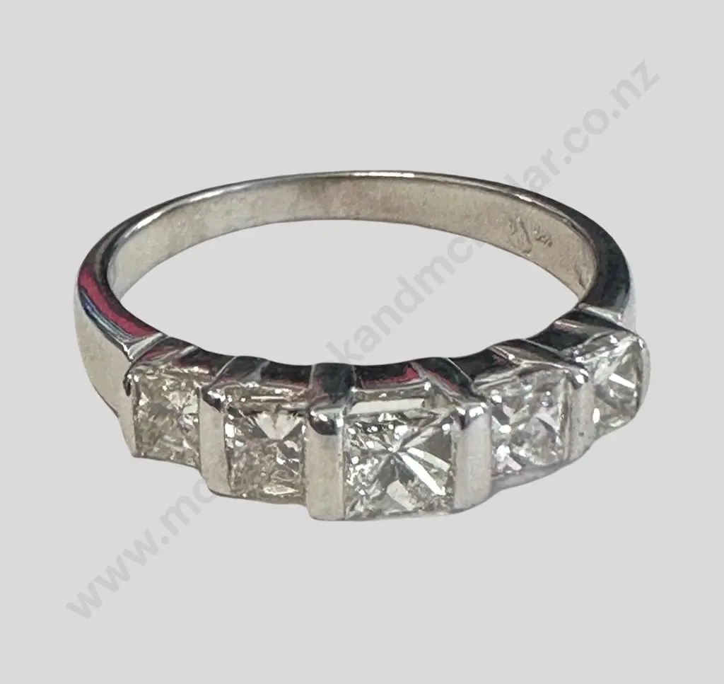14ct White Gold Five Stone Diamond Ring, ring size M/N, TW3.1gms, Valuation $4650.00 Image 1++
