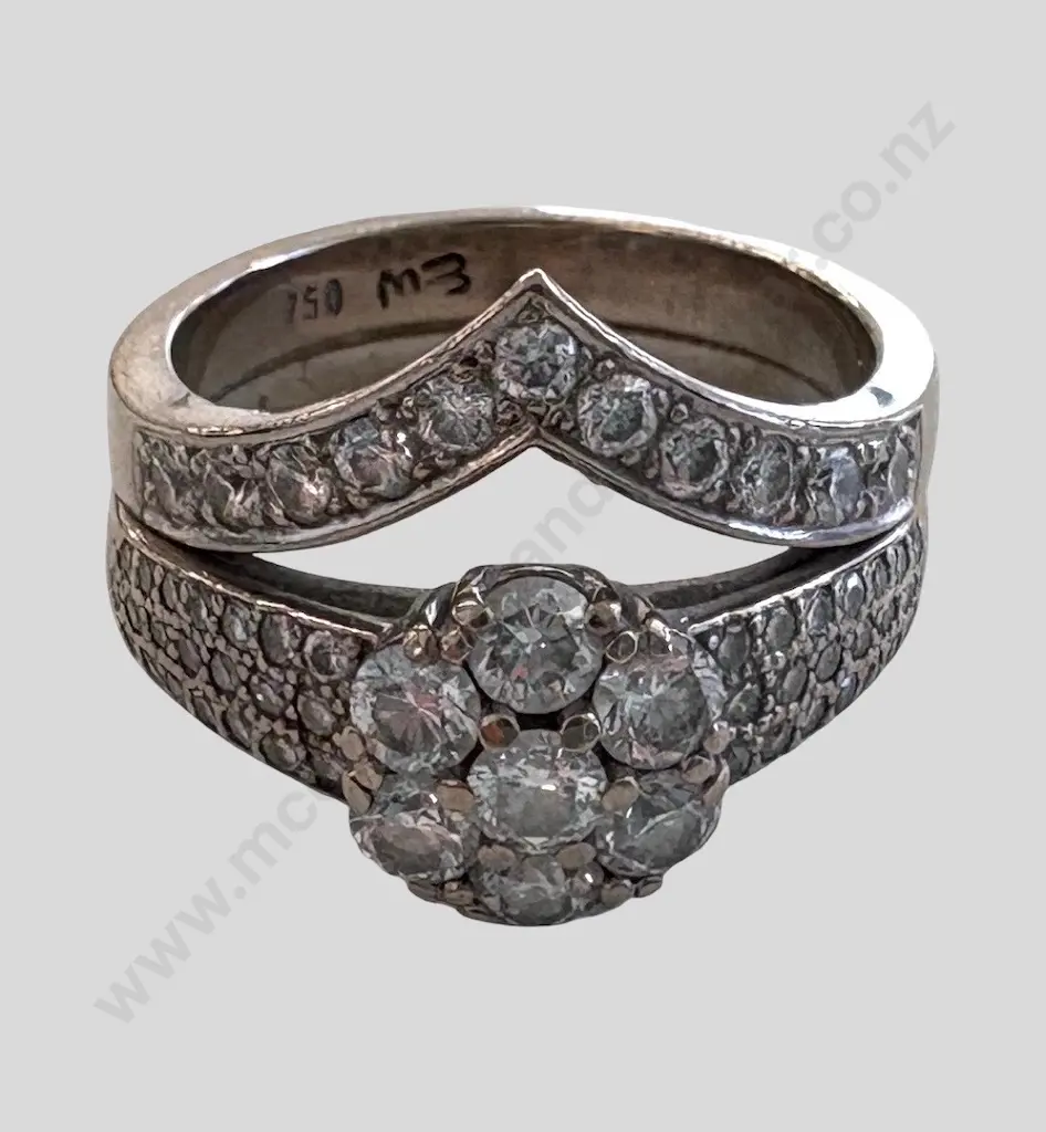 18ct White Gold Diamond Double Fixed Ring TW8.1gms Image 1++