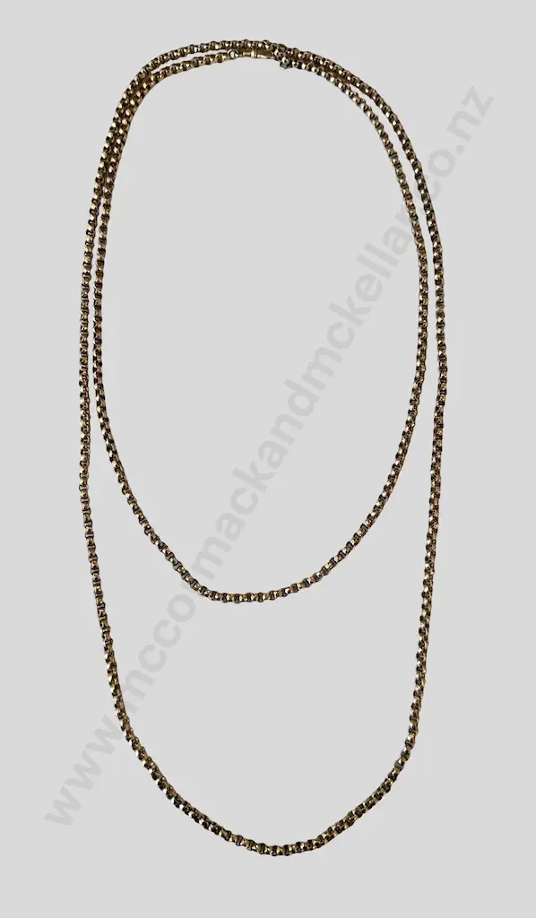 9ct Gold Box Link Muff Chain, L137cm, TW34.9gms Image 1++