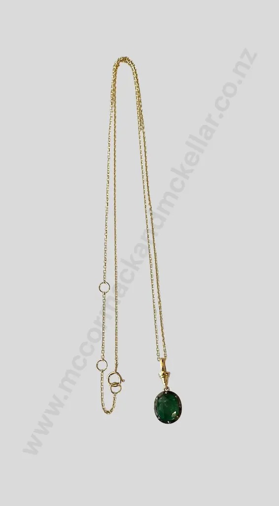 18ct Yellow Gold Emerald Pendant with Chain, 1.91ct, L45cm, Valuation $10,000.00 Image 1++