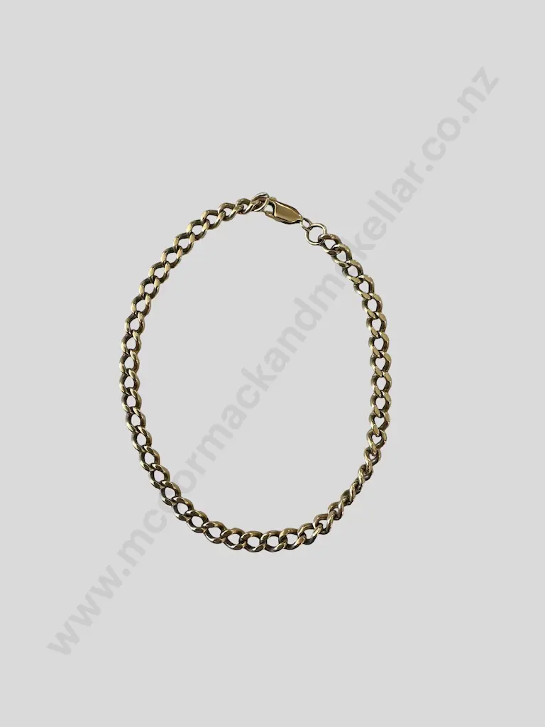 9ct Gold Curb Link Bracelet, L22cm, TW10.6gms Image 1++