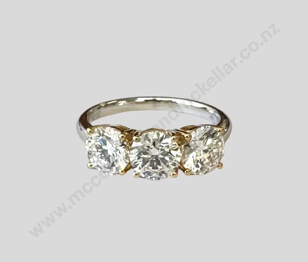 18ct Gold 3 Stone Lab Diamond Ring, 3ct, Size P, Valuation $8,950.00 Image 1++
