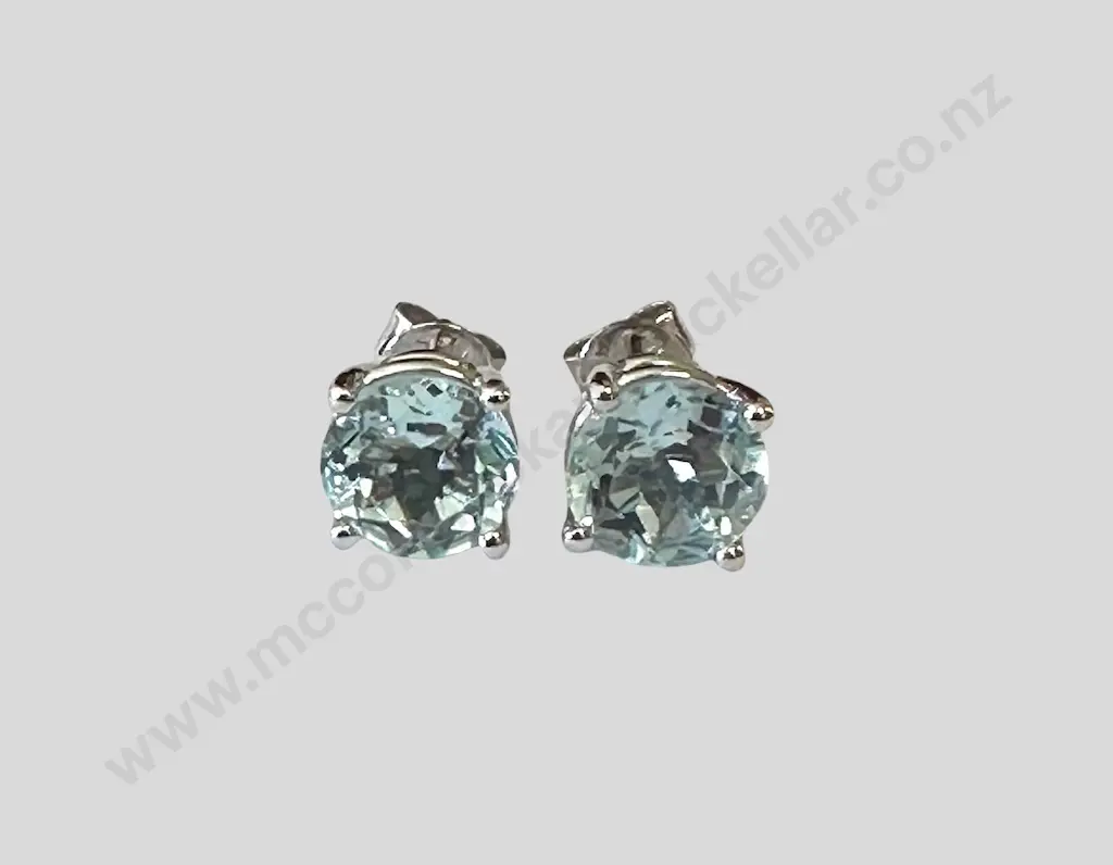 Pair of 18ct Gold Aquamarine Stud Earrings, 2.32ct, Valuation $3200.00 Image 1++