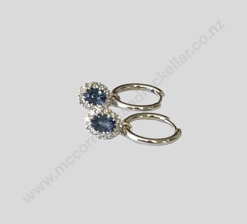 Pair of 18ct Gold and Sapphire and Diamond Cluster Earrings, 1.6ct, Valuation $7,700.00 Image 1++