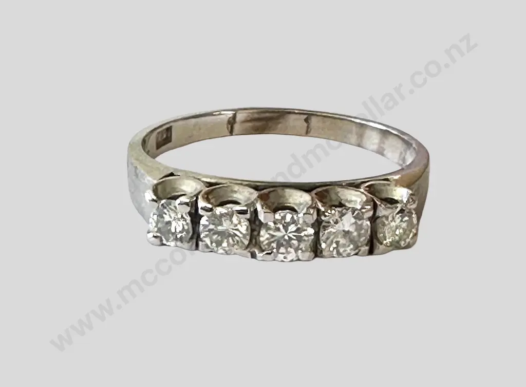 9ct White Gold Five Diamond Anniversary Ring TDW.71ct, ring size Q/R, TW3.49gms, valuation $4875 Image 1++