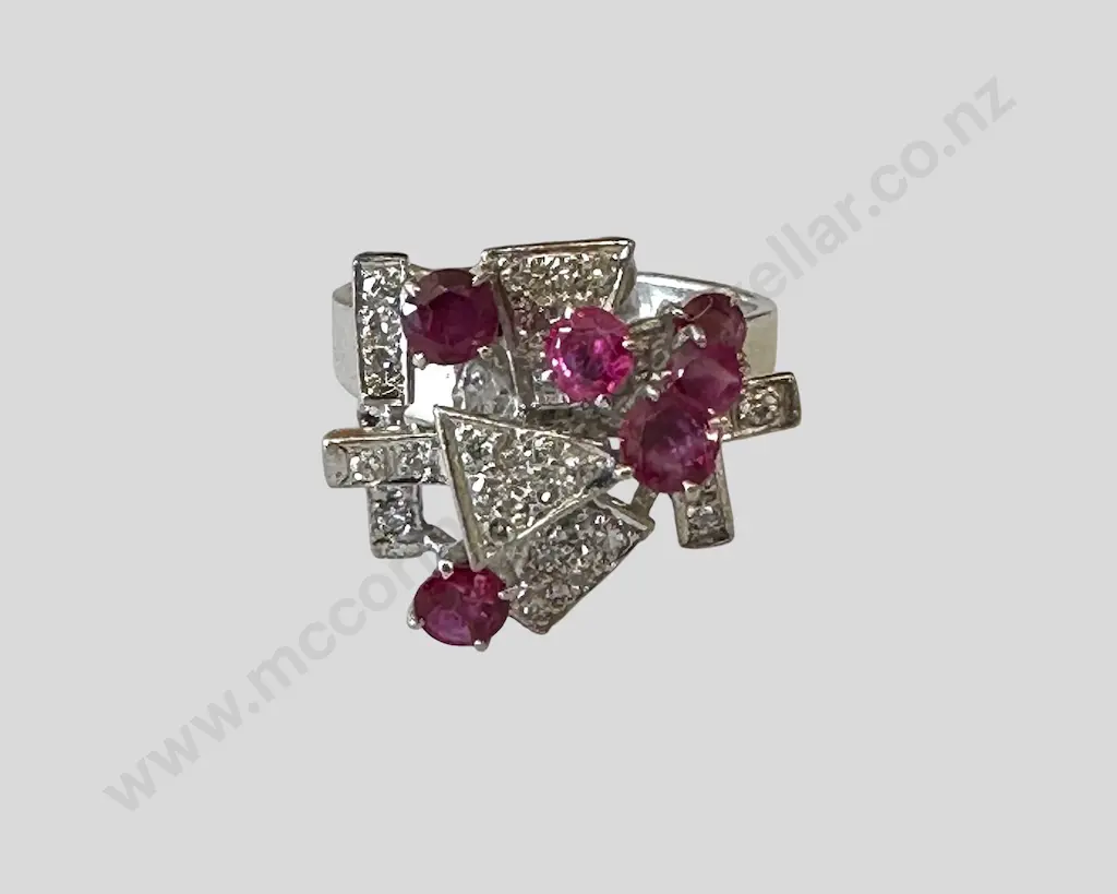 9ct White Gold Ruby & Diamond Set Cluster Ring, TGW1.46gms, ring size P, TW6.65gms, valuation $4490 Image 1++