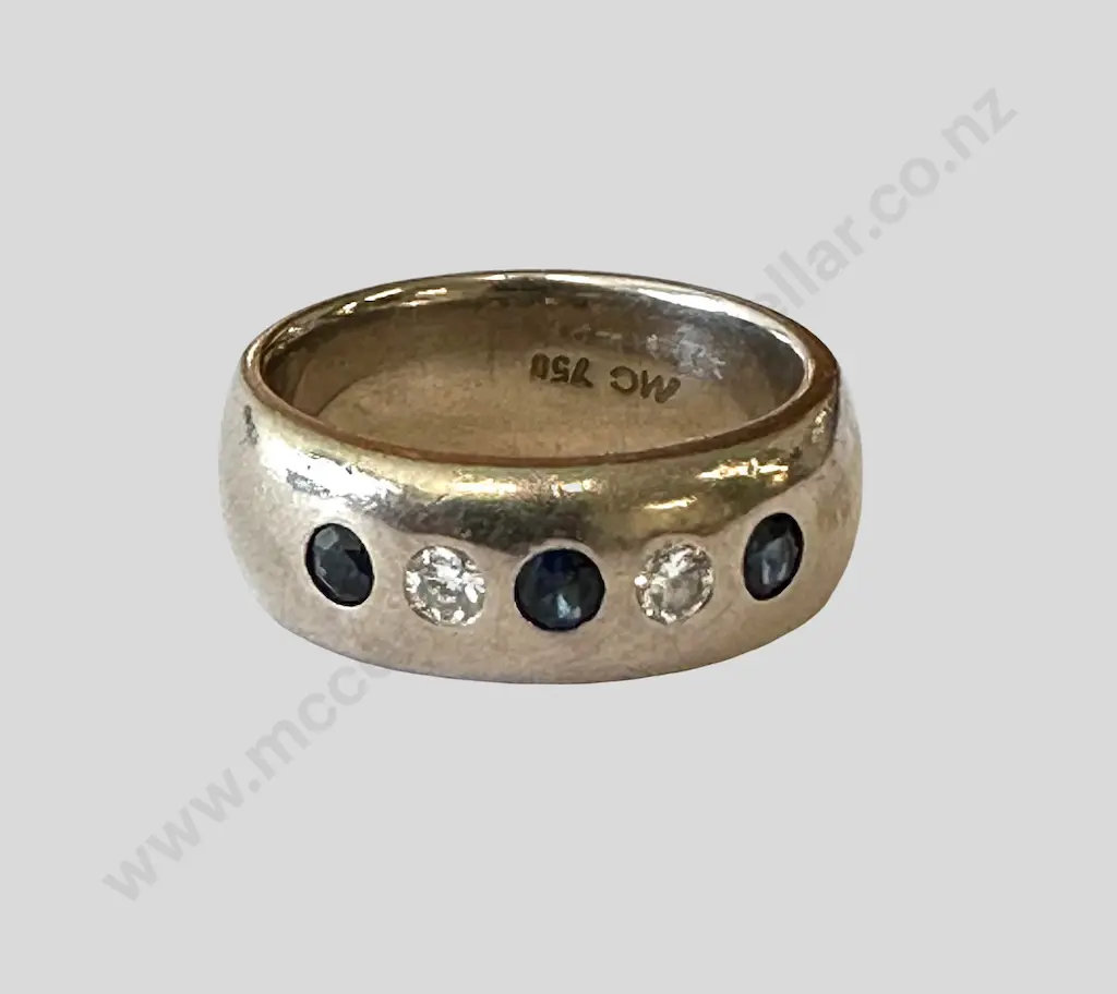 18ct White Gold Mason and Carter Sapphire and Diamond Wedding ring, Size L, TW 7. 5gms. Valuation $5,795.00 Image 1++