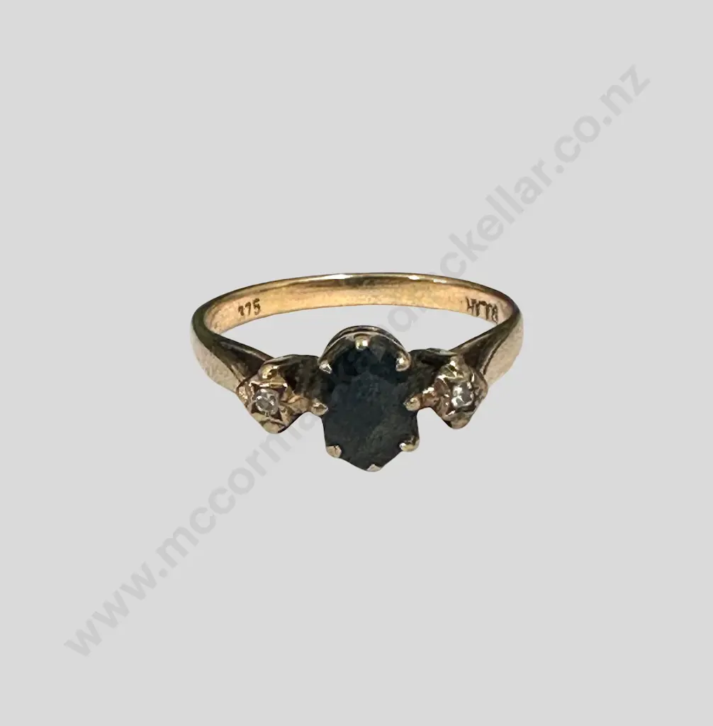 9ct Gold Sapphire and Diamond Dress Ring, ring size I/J, TW1.8gms Image 1++