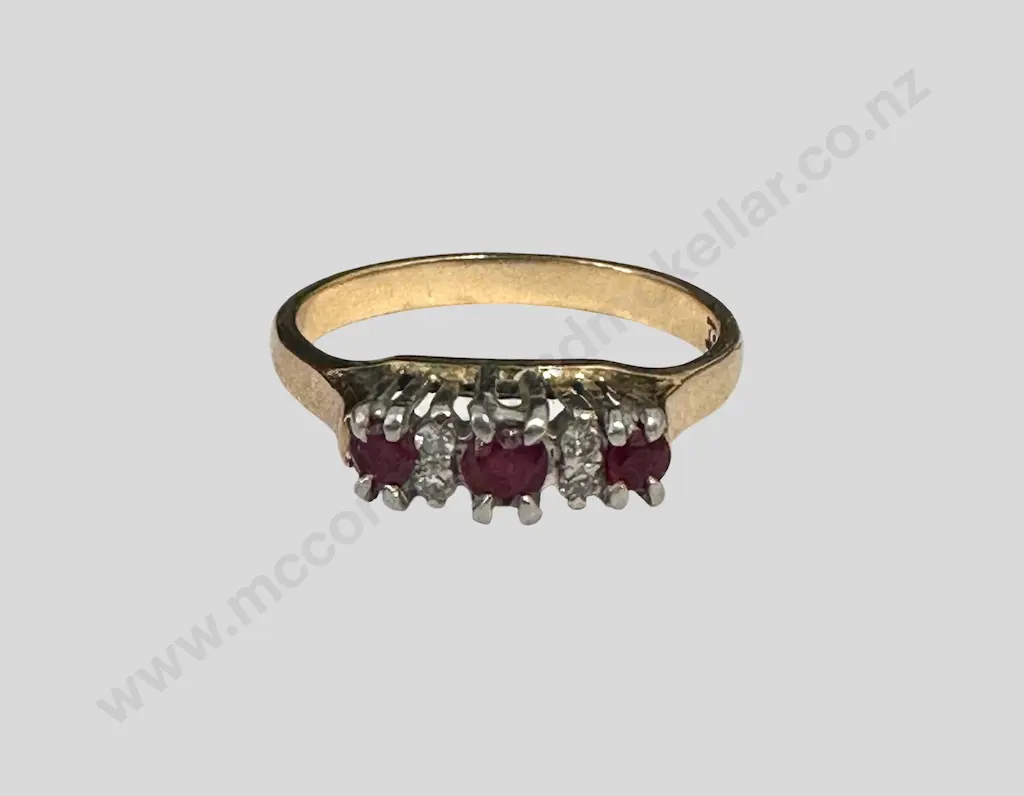 9ct Gold Ruby and Diamond Ring Size J/K, TW2.2gms Image 1++