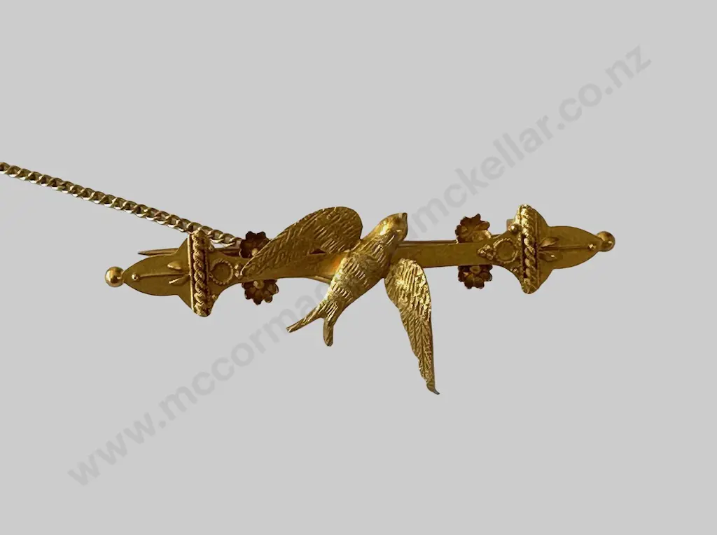 15ct Gold Seed Pearl Swallow Bar Brooch TW2.6gms Image 1++