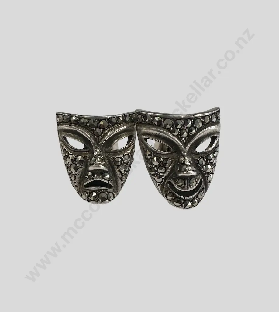 Marcasite Masquerade Mask Earrings Image 1++