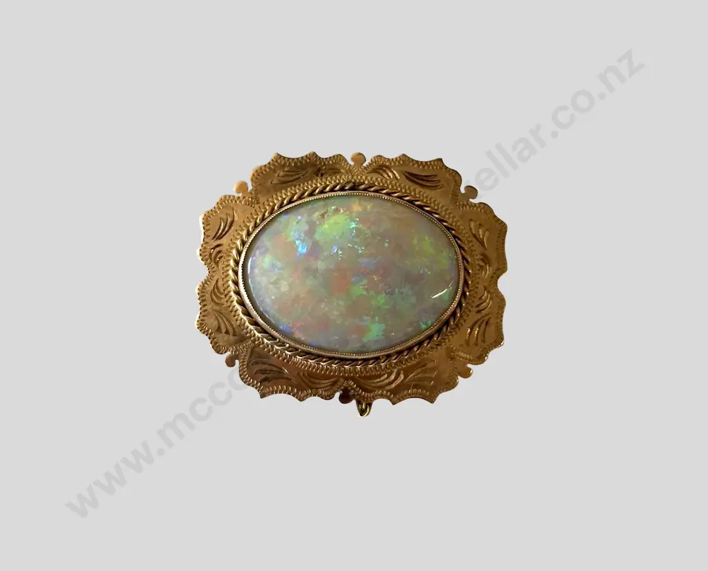 9ct Rose Gold and Milk Opal Brooch, TW7.8gm Image 1++