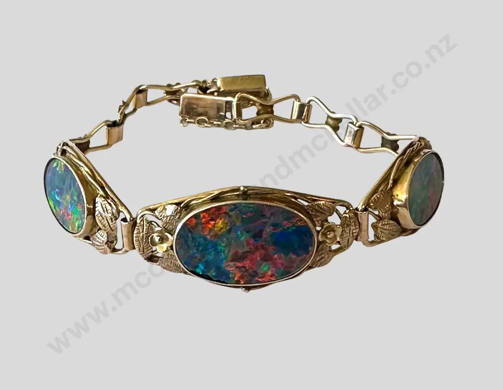 9ct Rose Gold and 3 Stone Fire Opal Bracelet, TW11.4gm Image 1++