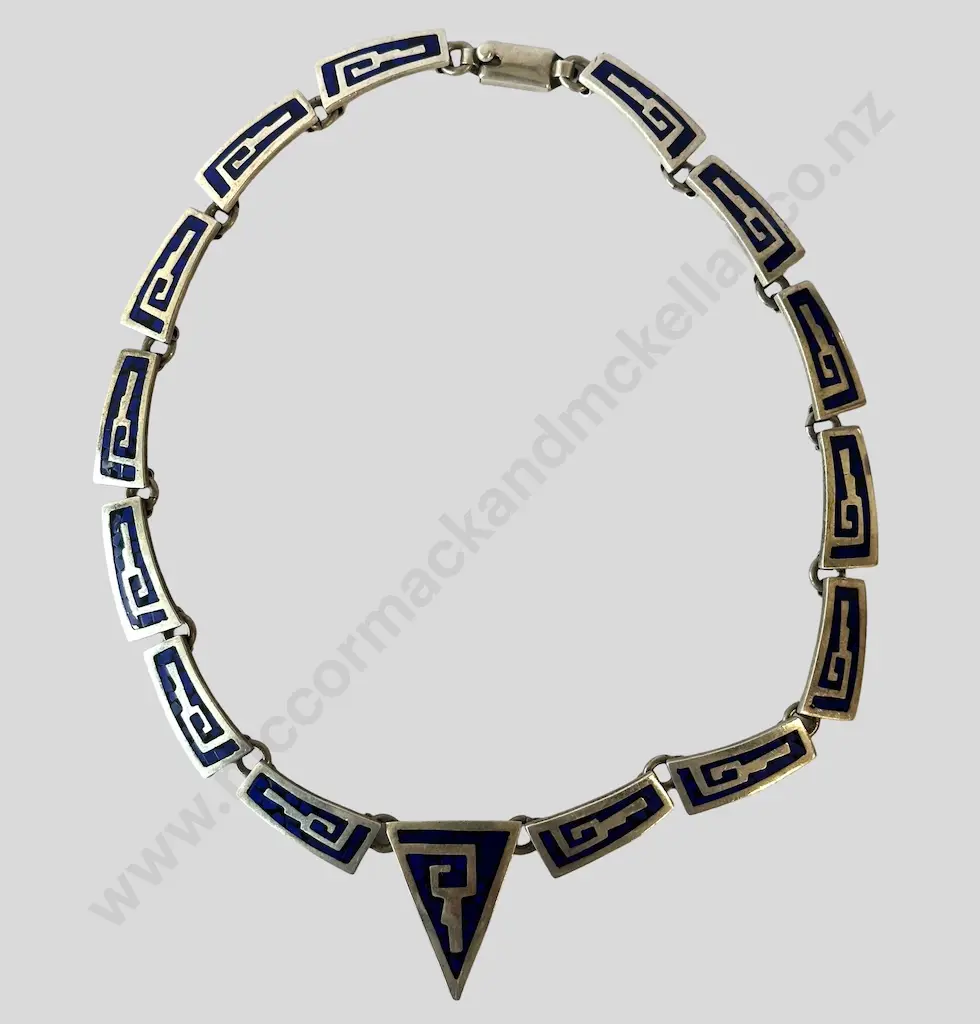 Sterling Silver and Blue Enamel graduated Necklace, L48cm, TW 96.2gms Image 1++