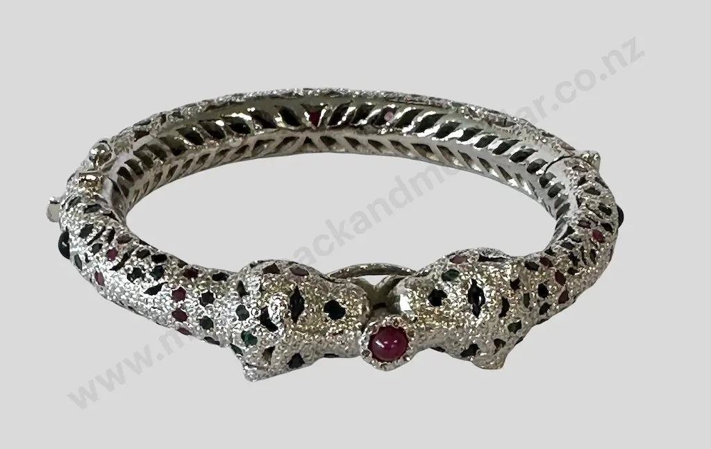 Silver Leopard Bangle set with Gemstones TW59.9gms Image 1++