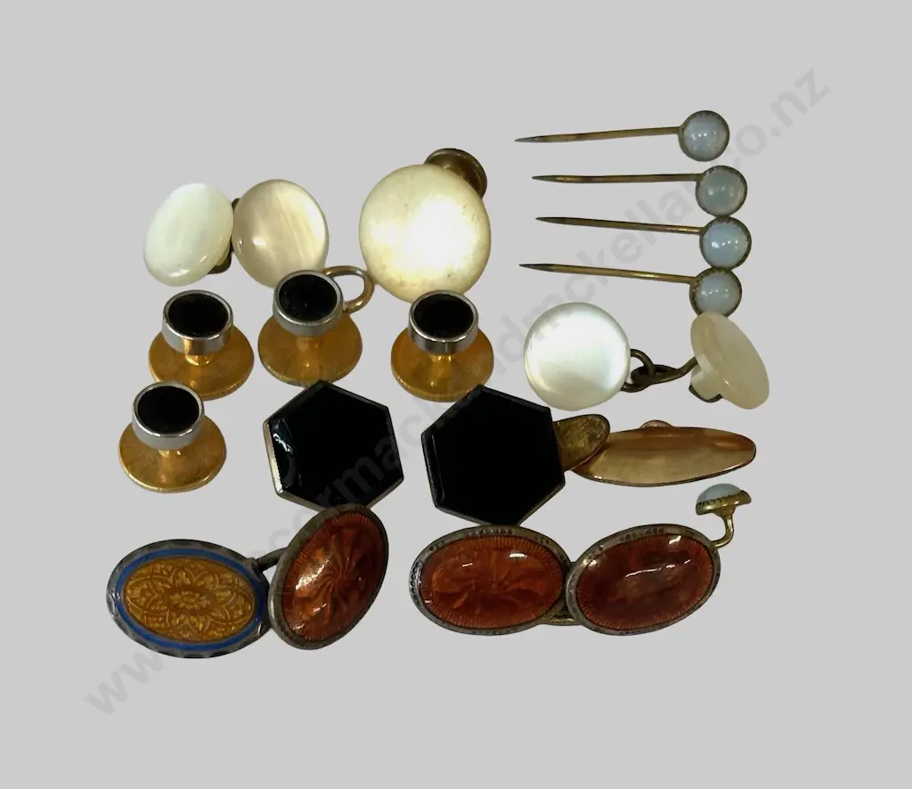 Assorted Gold and Silver Cufflinks & Moonstone Tie Pins Image 1++