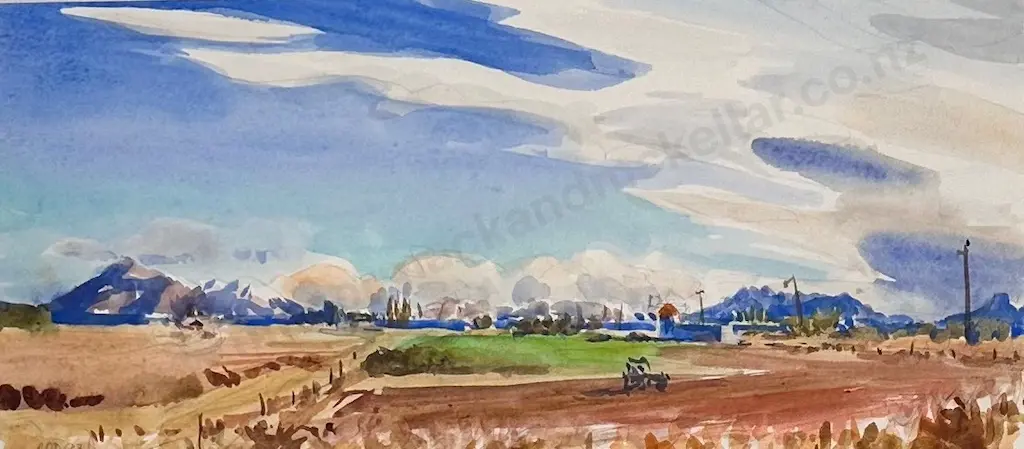 A.A Deans - Pastoral Scene, watercolour on paper, 118x410mm Image 1++