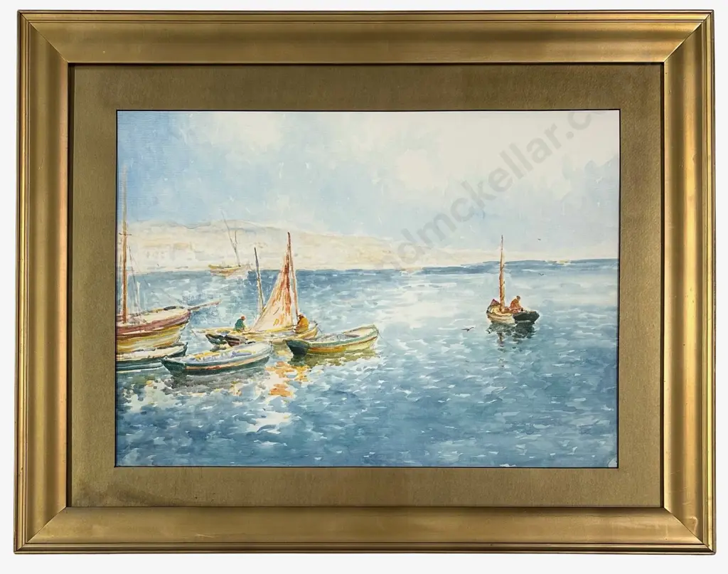 Unsigned - Tunny Boats, gouache on canvas, 390x540mm Image 1++