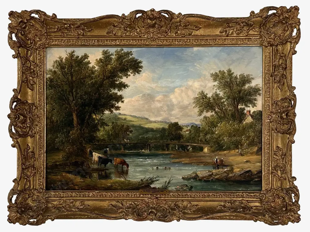 Alfred Vickers, Snr - The River Cothey, South Wales, 1850, oil 470x310mm Image 1++