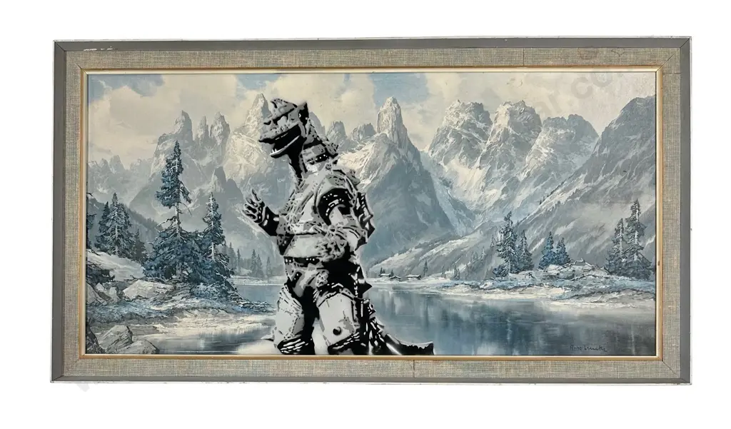 Unsigned - metallic paint over Arno Lemke print, 485x990mm Image 1++