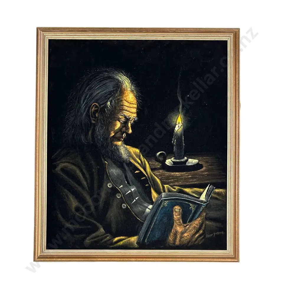 Brent Redding - Reading by Candlelight, mixed media on velvet, 725x620mm Image 1++
