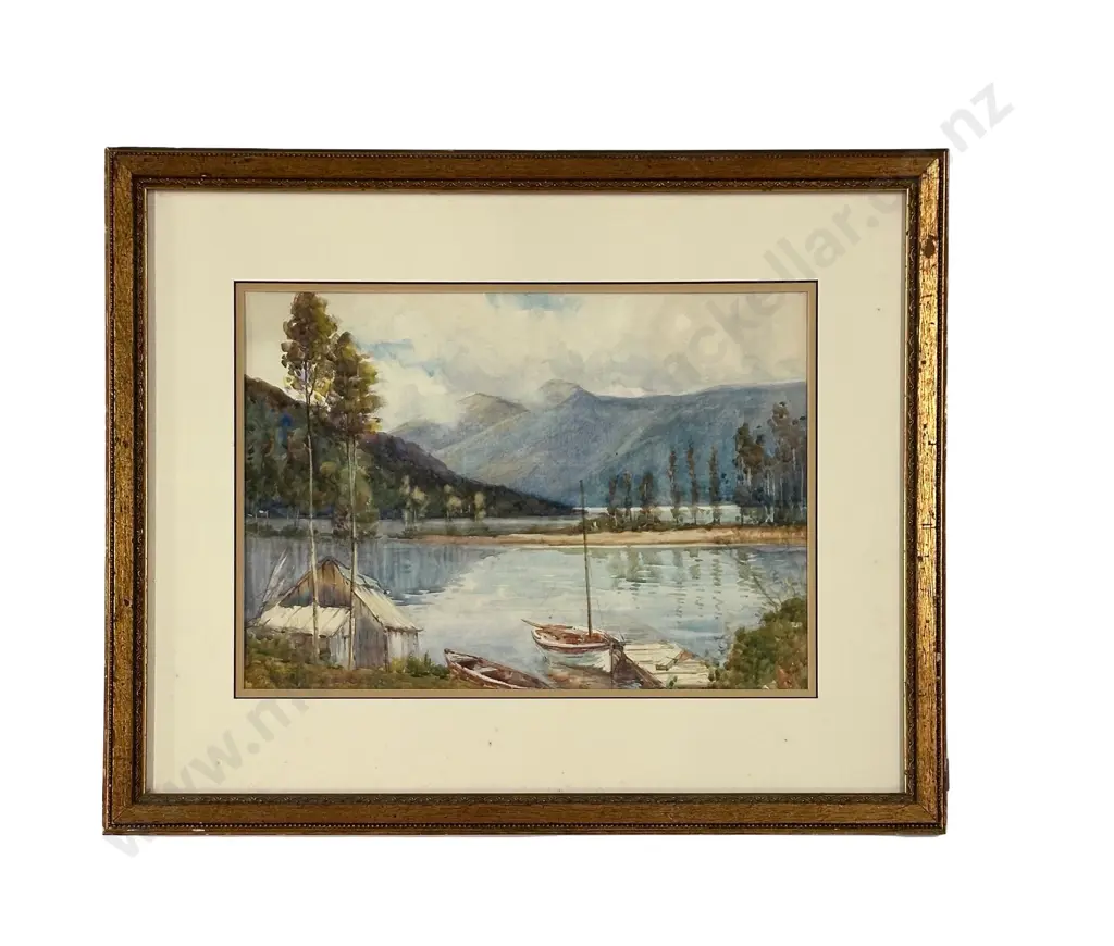 R Herdman-Smith - The Boathouse, Lake Brunner, watercolour on paper, 250x350mm Image 1++