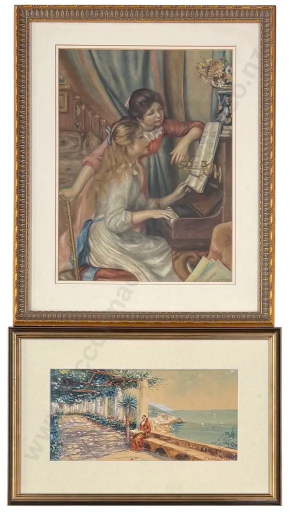 De Fulvis - A Monastry Cloister, Amalfi, watercolour on paper, Pierre Auguste Renoir - Jeunes Filles au Piano, Print Image 1++