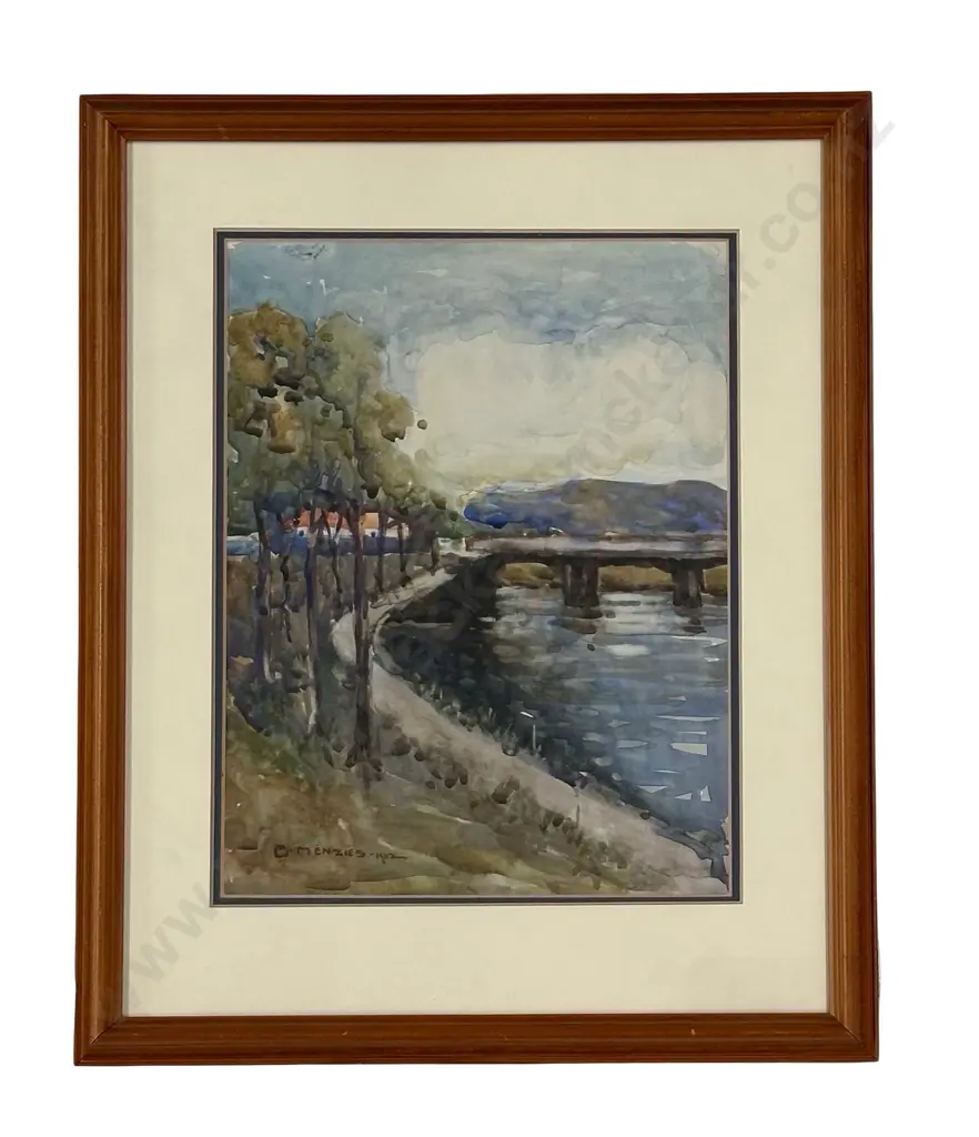 C Menzies - Cottages and River, watercolour on paper, 280x220mm Image 1++