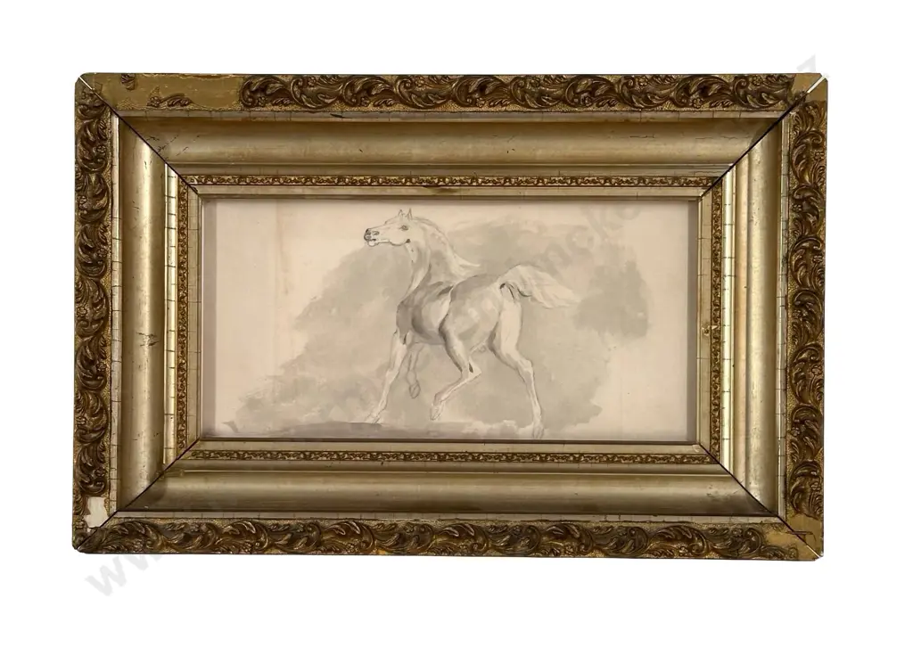 Unsigned Horse Study, Pencil and Wash 170x345mm Image 1++