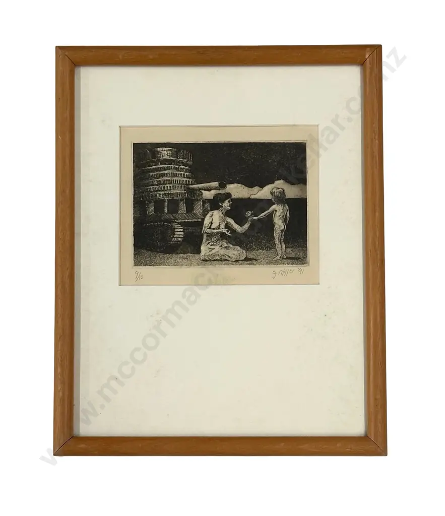 G Miller - Tank and Figures, 9/10 etching on paper, 140x170mm Image 1++