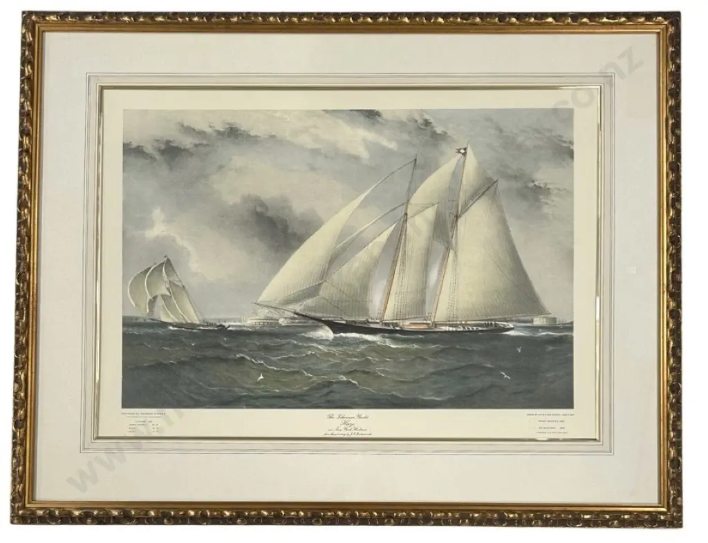 J.E. Buttersworth, The Schooner Yacht 'Haze' in New York Harbour, print 570x810mm Image 1++