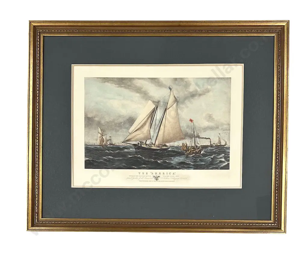 Oswald W. Brierly - The America Winning the Match Cowles for the Club Cup 1851, print 490x790mm Image 1++