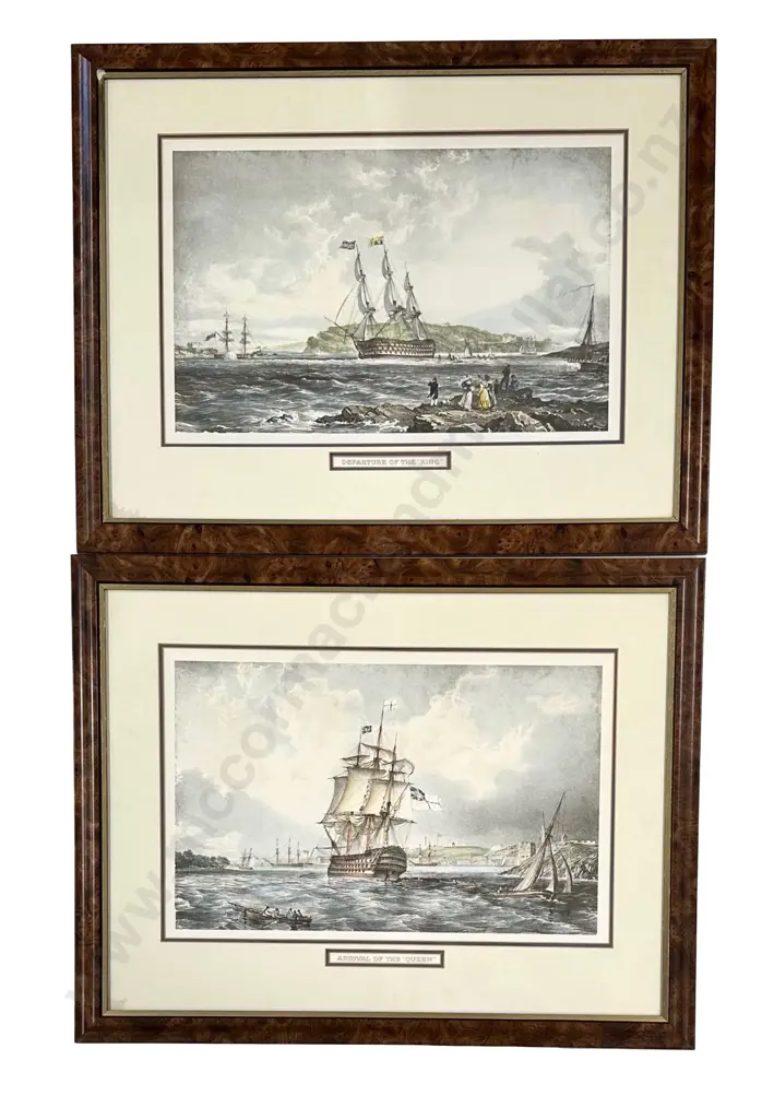 The Departure of the King and Arrival of the Queen Maritime Prints in Burr Walnut Frames 345x525mm Image 1++
