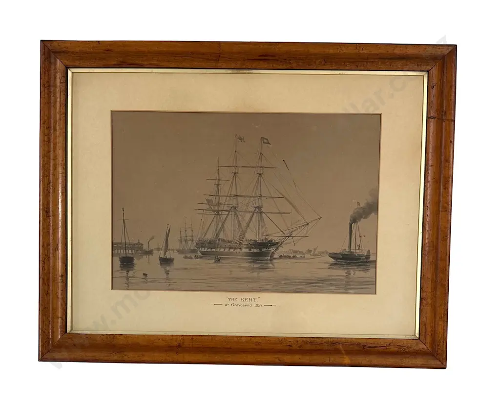 The Kent at Gravesend 1854 Print in Birdseye Maple Frame 295x445mm Image 1++