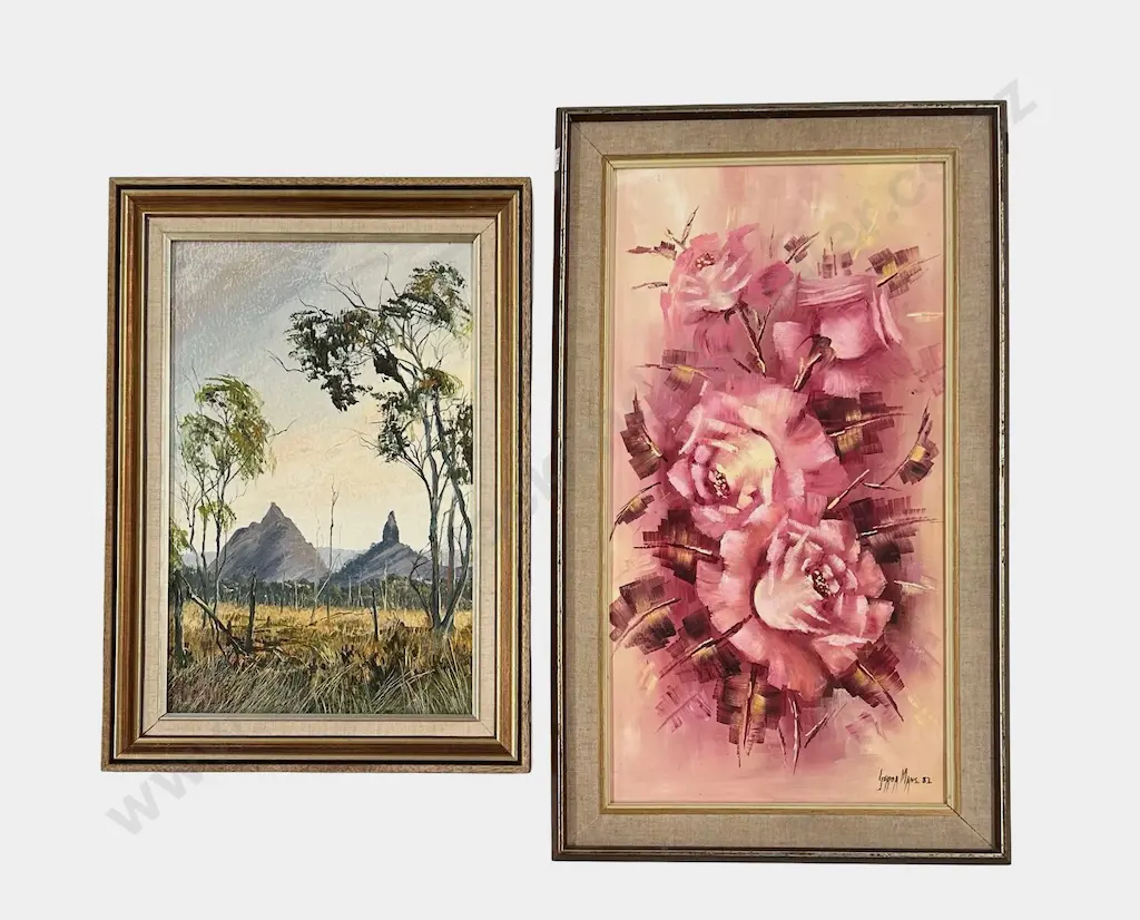 Two Oil Paintings, Floral Study and Rural Landscape Image 1++