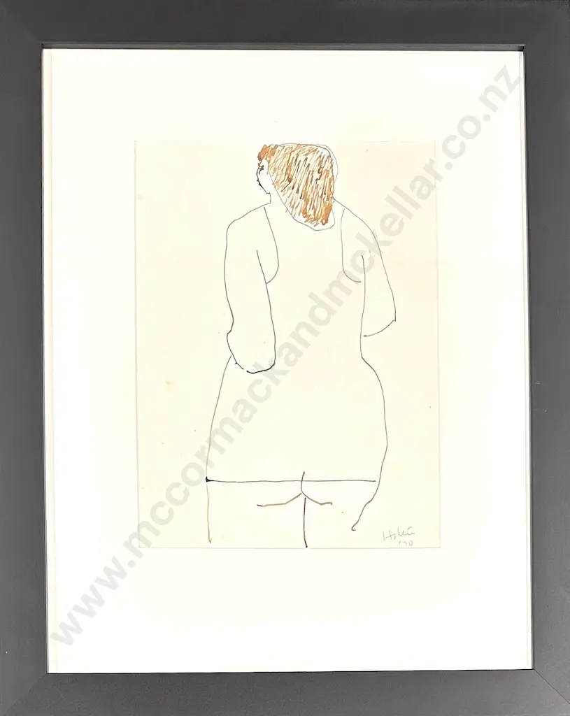 Ralph Hotere - Untitled, figure study, ink on paper, 1970, 380x280mm Image 1++