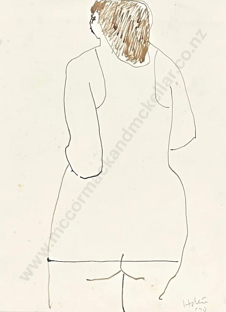 Ralph Hotere - Untitled, figure study, ink on paper, 1970, 380x280mm Image 1++