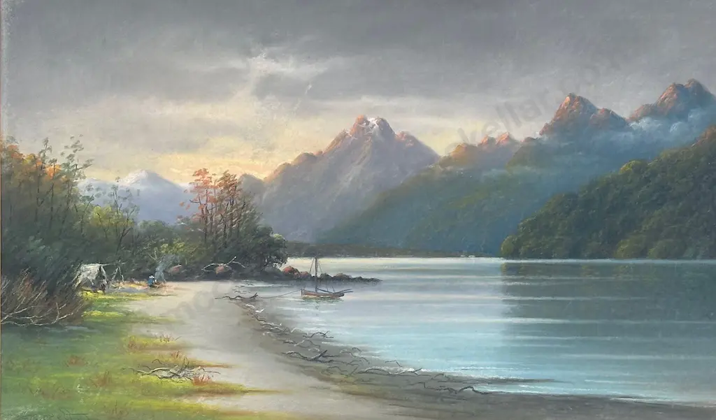 JD Perrett - Camp Site, Lake Anau, Pastel, 330x565mm Image 1++