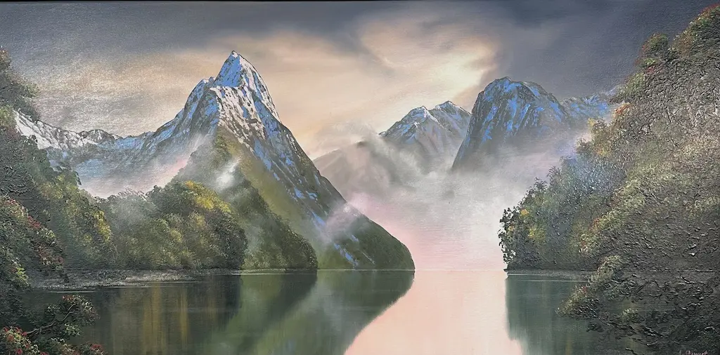 Jamie Stewart - Shaded Days, Milford Sount, oil on canvas 600x1200mm Image 1++