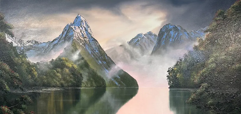 Jamie Stewart - Shaded Days, Milford Sount, oil on canvas 600x1200mm Image 1++