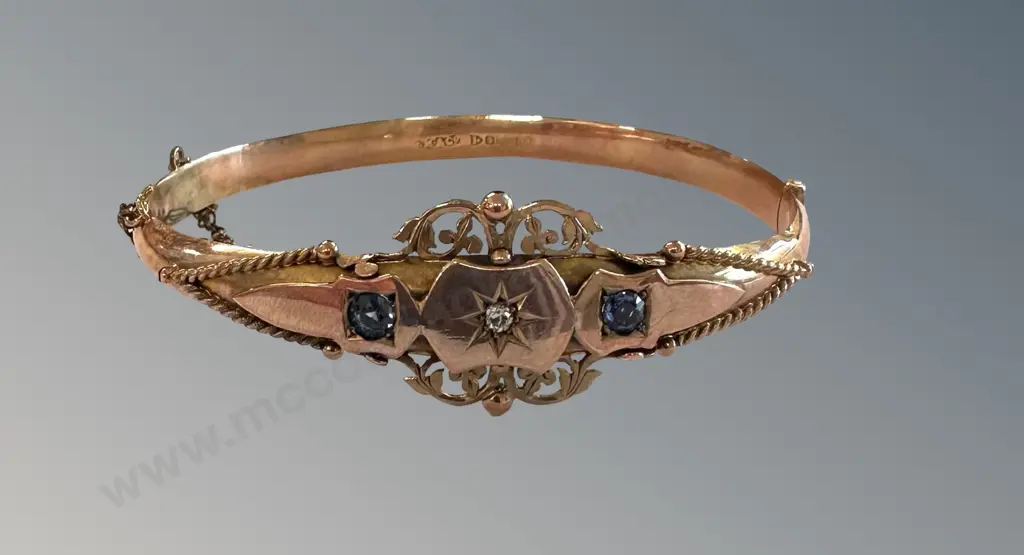 9ct Gold Sapphire and Diamond Snap Bracelet, TW8.6gms Image 1++