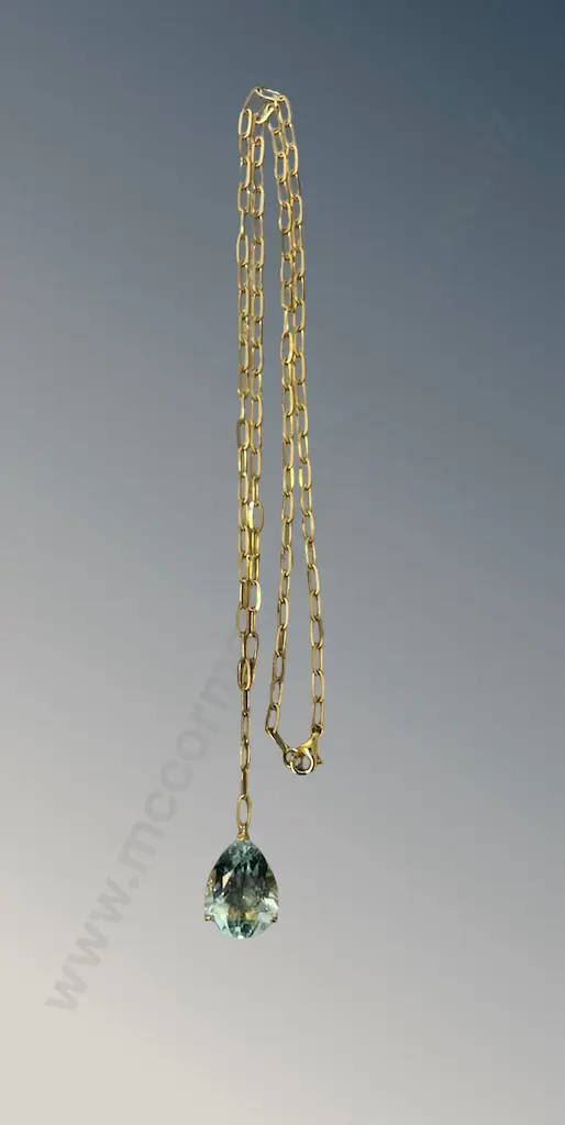 18ct Yellow Gold Aquamarine Paperclip Link Drop Necklace, 7.85ct, L52cm, TW5.84gms, Valuation $9700 Image 1++