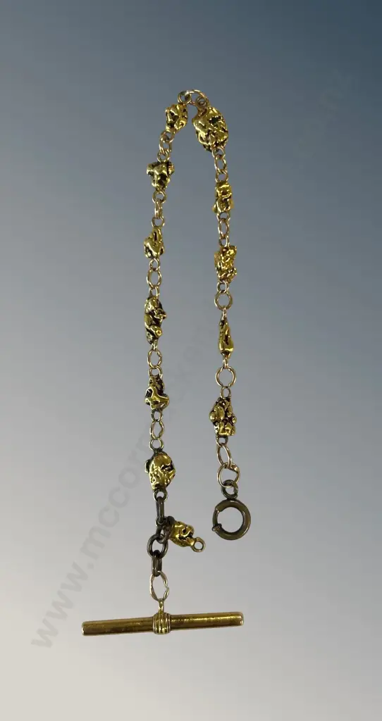 Gold, Gold Nugget and Brass Watch Chain (Redbank Farm now McCrae's Gold Mine) L23.5cm, TW23.4gms Image 1++