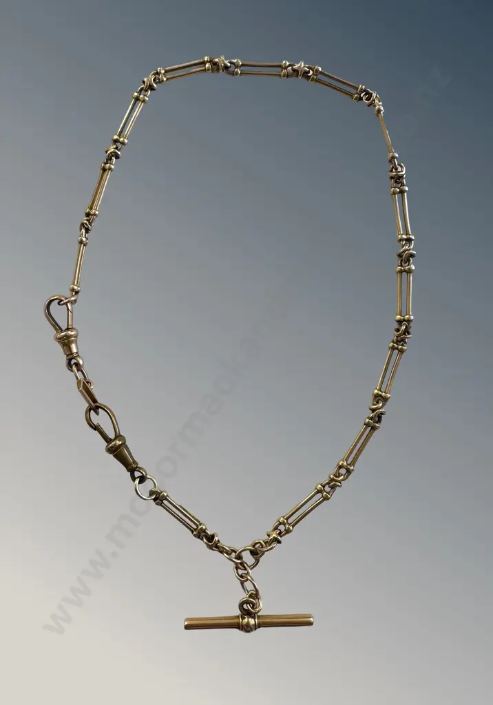 9ct Gold Safety Pin Link Chain with T Bar, L32.5cm, TW16.5gms Image 1++