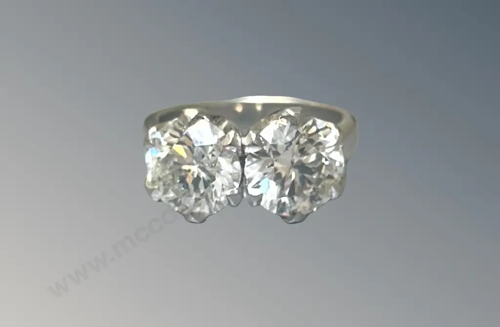 Platinum 2 Stone Diamond Ring, 5.3ct, Clarity I1, Size M, TW9.94gms, Valuation $83000 Image 1++
